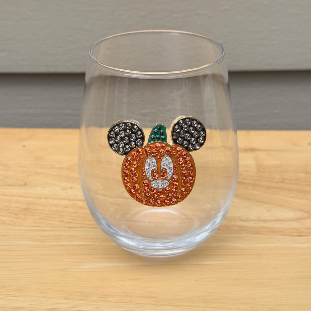 Disney Mickey Mouse Halloween Pumpkin Crystal Rhinestone Stemless Glass